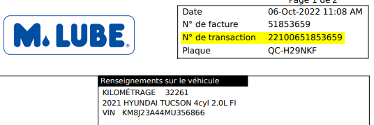 Identification du numéro de transaction